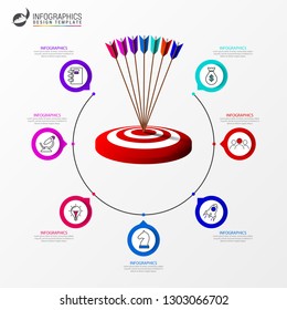 Modelo de design infográfico. Conceito criativo com 7 passos. Pode ser usado para layout de fluxo de trabalho, diagrama, banner, webdesign. Ilustração vetorial