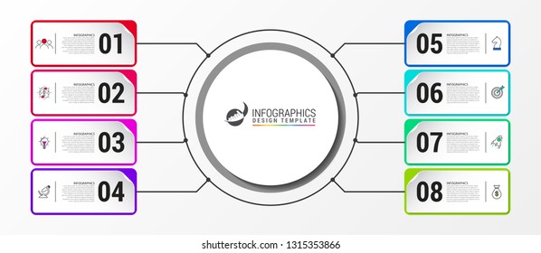 Infographic design template. Creative concept with 8 steps. Can be used for workflow layout, diagram, banner, webdesign. Vector illustration