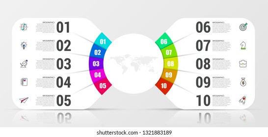Infographic design template. Creative concept with 10 steps. Can be used for workflow layout, diagram, banner, webdesign. Vector illustration