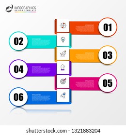 Infographic design template. Creative concept with 6 steps. Can be used for workflow layout, diagram, banner, webdesign. Vector illustration