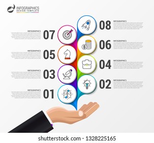 Infographic design template. Creative concept with 8 steps. Can be used for workflow layout, diagram, banner, webdesign. Vector illustration