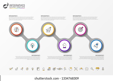 Infographic design template. Creative concept with 6 steps. Can be used for workflow layout, diagram, banner, webdesign. Vector illustration