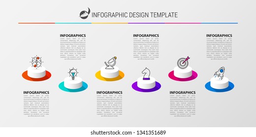 Infographic design template. Creative concept with 6 steps. Can be used for workflow layout, diagram, banner, webdesign. Vector illustration