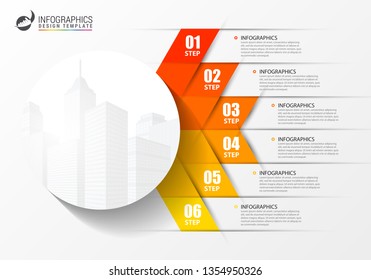 Infographic design template. Creative concept with 6 steps. Can be used for workflow layout, diagram, banner, webdesign. Vector illustration