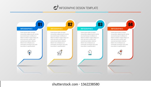 Plantilla de diseño gráfico. Concepto creativo con 4 pasos. Se puede utilizar para diseño de flujo de trabajo, diagrama, banner, diseño web. Ilustración del vector