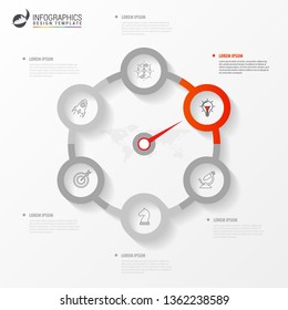 Infographic design template. Creative concept with 6 steps. Can be used for workflow layout, diagram, banner, webdesign. Vector illustration