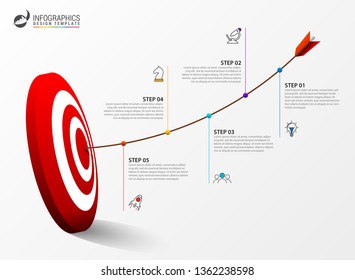 Plantilla de diseño gráfico. Concepto creativo con 5 pasos. Se puede utilizar para diseño de flujo de trabajo, diagrama, banner, diseño web. Ilustración del vector