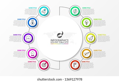 Infographic design template. Creative concept with 10 steps. Can be used for workflow layout, diagram, banner, webdesign. Vector illustration