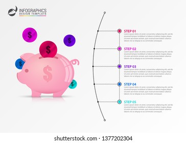 Infographic design template. Creative concept with 5 steps. Can be used for workflow layout, diagram, banner, webdesign. Vector illustration