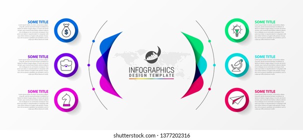 Infographic design template. Creative concept with 6 steps. Can be used for workflow layout, diagram, banner, webdesign. Vector illustration