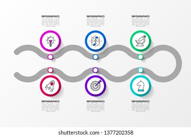 Infographic design template. Creative concept with 6 steps. Can be used for workflow layout, diagram, banner, webdesign. Vector illustration