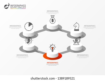 Infographic design template. Creative concept with 6 steps. Can be used for workflow layout, diagram, banner, webdesign. Vector illustration