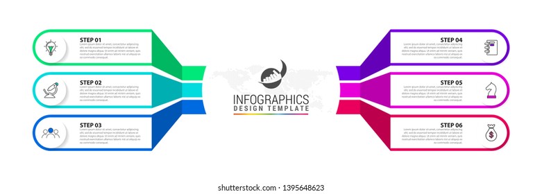 Infographic design template. Creative concept with 6 steps. Can be used for workflow layout, diagram, banner, webdesign. Vector illustration