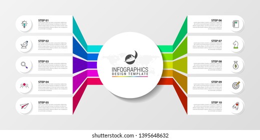 Infographic design template. Creative concept with 10 steps. Can be used for workflow layout, diagram, banner, webdesign. Vector illustration