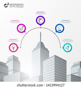 Infographic design template. Creative concept with 5 steps. Can be used for workflow layout, diagram, banner, webdesign. Vector illustration