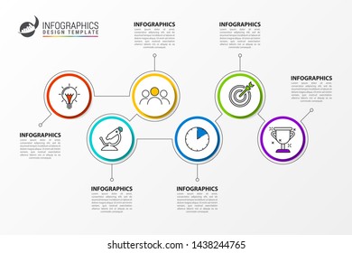 Infographic design template. Creative concept with 6 steps. Can be used for workflow layout, diagram, banner, webdesign. Vector illustration