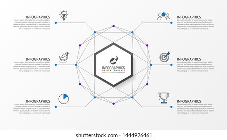 Infographic design template. Creative concept with 6 steps. Can be used for workflow layout, diagram, banner, webdesign. Vector illustration