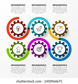 Infographic design template. Creative concept with 6 steps. Can be used for workflow layout, diagram, banner, webdesign. Vector illustration