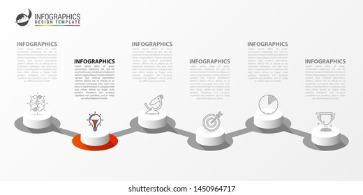 Infographic design template. Creative concept with 6 steps. Can be used for workflow layout, diagram, banner, webdesign. Vector illustration