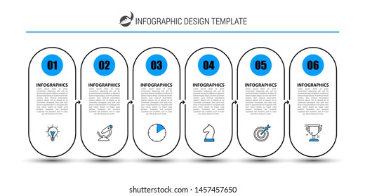 Infographic design template. Creative concept with 6 steps. Can be used for workflow layout, diagram, banner, webdesign. Vector illustration