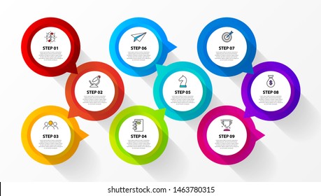 Infographic design template. Creative concept with 9 steps. Can be used for workflow layout, diagram, banner, webdesign. Vector illustration