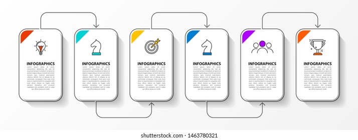 Infographic design template. Creative concept with 6 steps. Can be used for workflow layout, diagram, banner, webdesign. Vector illustration