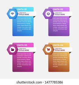 Infographic design template. Creative concept with 4 steps. Can be used for workflow layout, diagram, banner, webdesign. Vector illustration. hexagon and square style with gradient colors. 