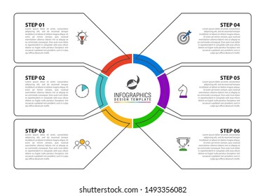 Infographic design template. Creative concept with 6 steps. Can be used for workflow layout, diagram, banner, webdesign. Vector illustration