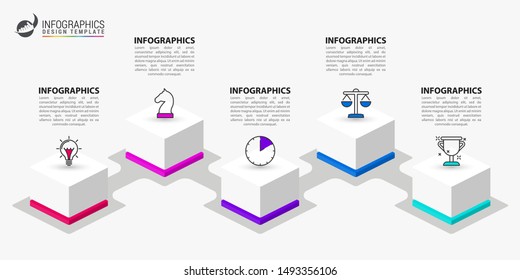 Infographic design template. Creative concept with 5 steps. Can be used for workflow layout, diagram, banner, webdesign. Vector illustration