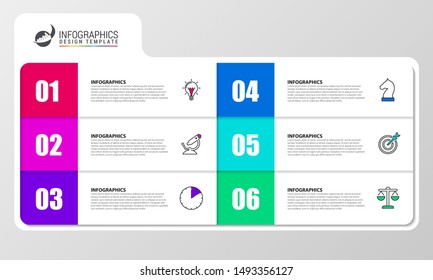 Infographic design template. Creative concept with 6 steps. Can be used for workflow layout, diagram, banner, webdesign. Vector illustration