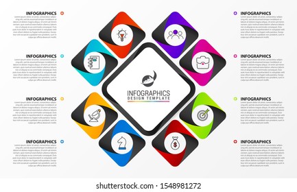 Infographic design template. Creative concept with 8 steps. Can be used for workflow layout, diagram, banner, webdesign. Vector illustration