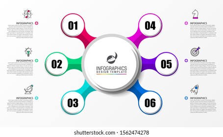 Infographic design template. Creative concept with 6 steps. Can be used for workflow layout, diagram, banner, webdesign. Vector illustration