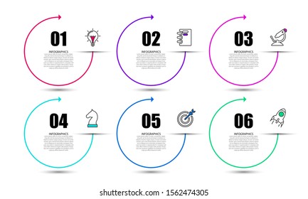  Plantilla de diseño gráfico. Concepto creativo con 6 pasos. Se puede utilizar para diseño de flujo de trabajo, diagrama, banner, diseño web. Ilustración del vector
