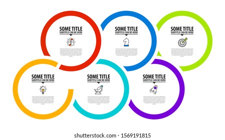 Infographic design template. Creative concept with 6 steps. Can be used for workflow layout, diagram, banner, web design. Vector illustration