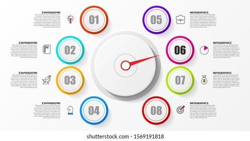 Infographic design template. Creative concept with 8 steps. Can be used for workflow layout, diagram, banner, webdesign. Vector illustration