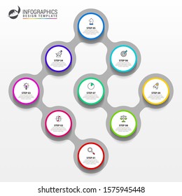 Infographic design template. Creative concept with 9 steps. Can be used for workflow layout, diagram, banner, webdesign. Vector illustration