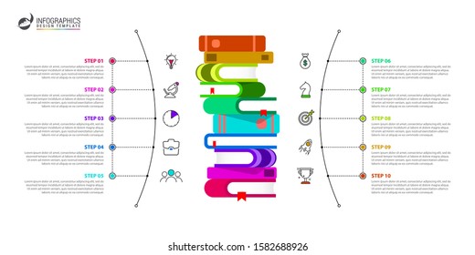 Infographic design template. Creative concept with 10 steps. Can be used for workflow layout, diagram, banner, webdesign. Vector illustration