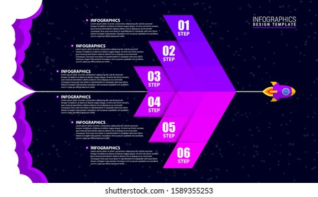 Infographic design template. Creative concept with 6 steps. Can be used for workflow layout, diagram, banner, webdesign. Vector illustration