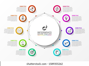 Infographic design template. Creative concept with 10 steps. Can be used for workflow layout, diagram, banner, webdesign. Vector illustration