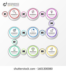 Infographic design template. Creative concept with 9 steps. Can be used for workflow layout, diagram, banner, webdesign. Vector illustration