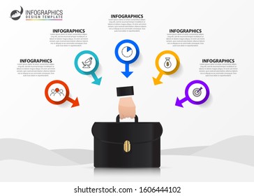Infographic design template. Creative concept with 5 steps. Can be used for workflow layout, diagram, banner, webdesign. Vector illustration