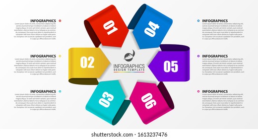 Infographic design template. Creative concept with 6 steps. Can be used for workflow layout, diagram, banner, webdesign. Vector illustration