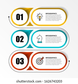 Infographic design template. Creative concept with 3 steps. Can be used for workflow layout, diagram, banner, webdesign. Vector illustration