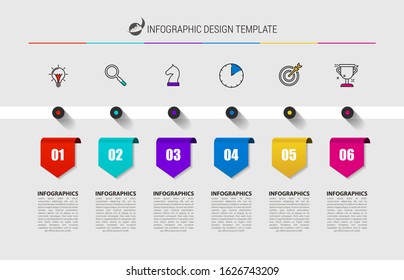 Infographic design template. Creative concept with 6 steps. Can be used for workflow layout, diagram, banner, webdesign. Vector illustration