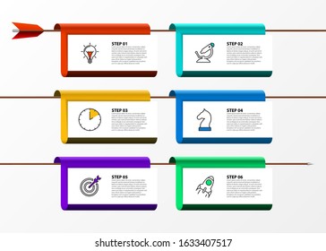 Infographic design template. Creative concept with 6 steps. Can be used for workflow layout, diagram, banner, webdesign. Vector illustration