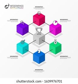 Infographic design template. Creative concept with 6 steps. Can be used for workflow layout, diagram, banner, webdesign. Vector illustration