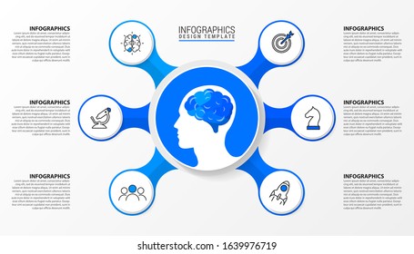 Infographic design template. Creative concept with 6 steps. Can be used for workflow layout, diagram, banner, webdesign. Vector illustration