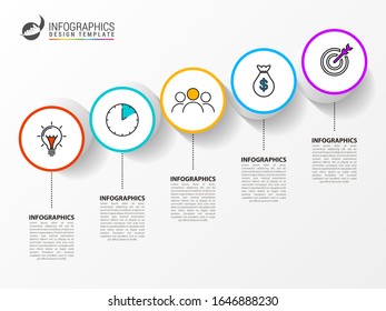 Infographic design template. Creative concept with 5 steps. Can be used for workflow layout, diagram, banner, webdesign. Vector illustration