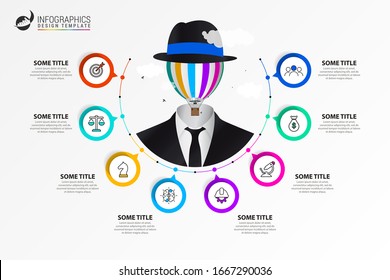 Plantilla de diseño gráfico. Concepto creativo con 8 pasos. Se puede utilizar para diseño de flujo de trabajo, diagrama, banner, diseño web. Ilustración del vector