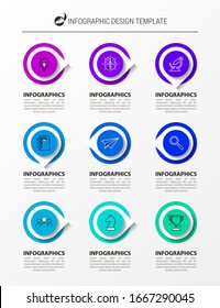 Infographic design template. Creative concept with 9 steps. Can be used for workflow layout, diagram, banner, webdesign. Vector illustration